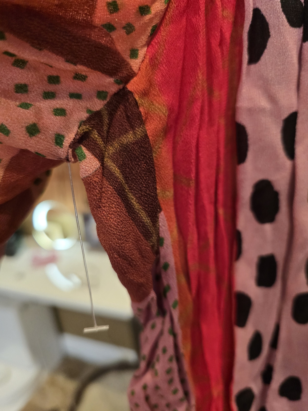 Women's Pink Polka Dot Patchwork Blouse - Picture 8 of 9